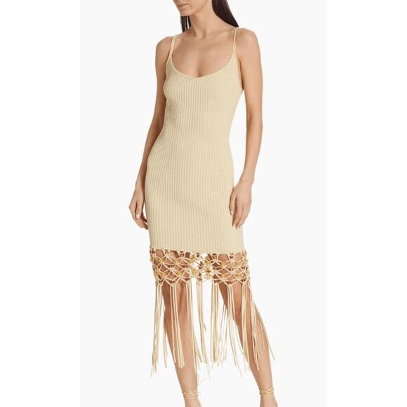 Simkhai Diana Beaded Macramé Midi-dress In Dried Pineapple - Picture 1 of 11
